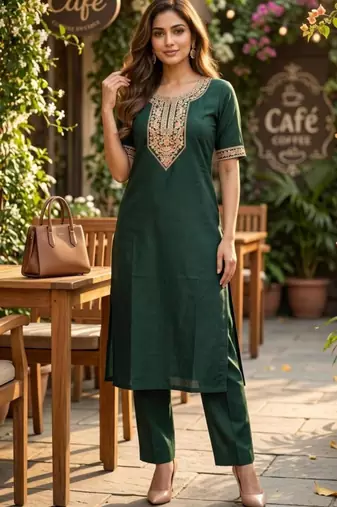Green silk blend sequins kurta set