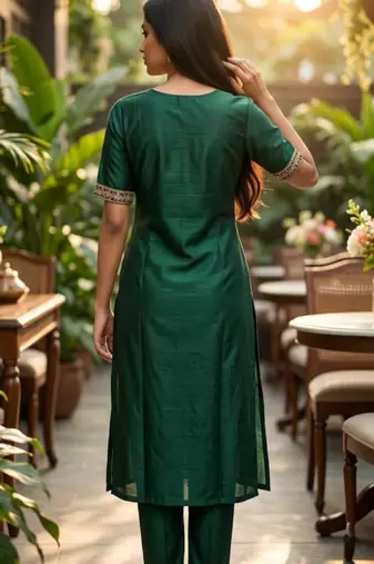 Green silk blend sequins kurta set