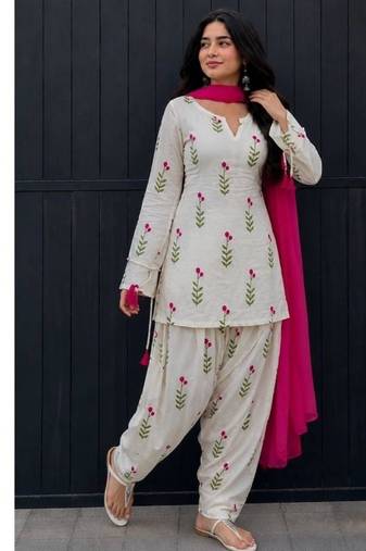 Cream cotton embroidered farshi salwar set
