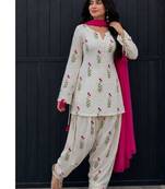 Cream cotton embroidered farshi salwar set