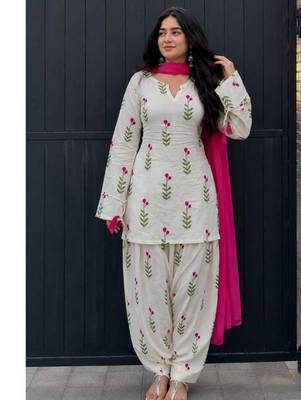 Cream cotton embroidered farshi salwar set 2