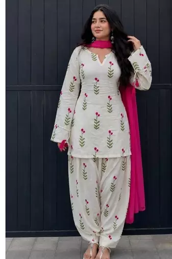 Cream cotton embroidered farshi salwar set