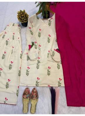 Cream cotton embroidered farshi salwar set 3