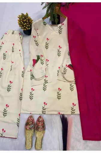 Cream cotton embroidered farshi salwar set