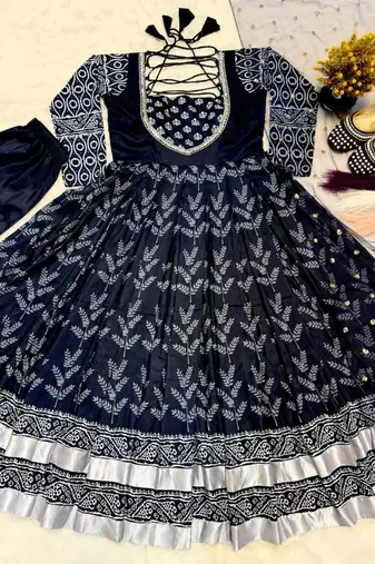 Black poly cotton embroidered flared gown set