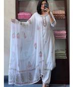 White organza embroidered kurta set