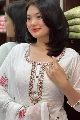White organza embroidered kurta set