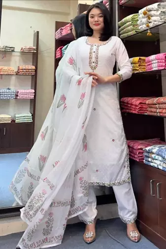 White organza embroidered kurta set
