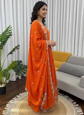 Dark-orange silk blend embroidered anarkali set 3