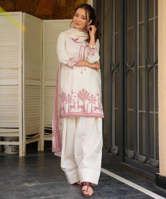 Off-white cotton poly printed farshi salwar set 2