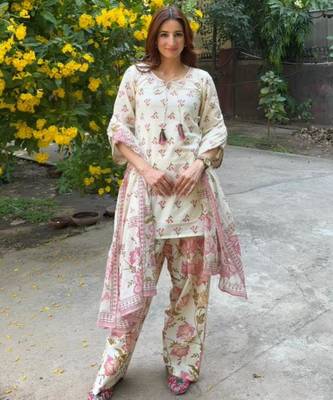 Off-white silk blend printed farshi salwar set 1