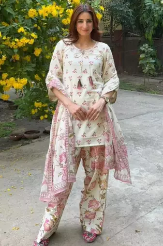 Off-white silk blend printed farshi salwar set