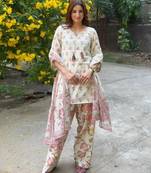 Off-white silk blend printed farshi salwar set