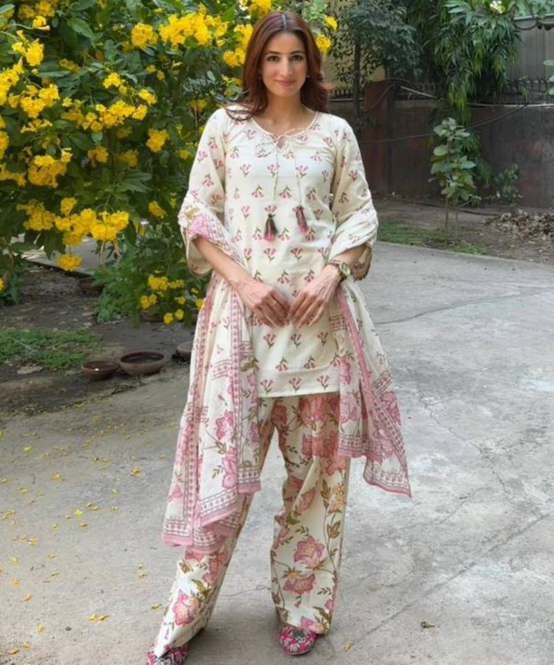 Off-white silk blend printed farshi salwar set