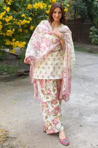 Off-white silk blend printed farshi salwar set