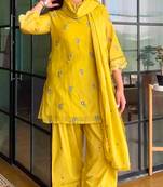 Dark-yellow chanderi embroidered palazzo set