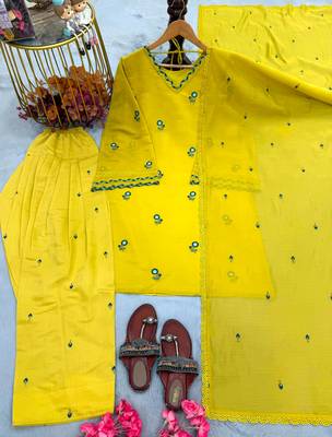 Dark-yellow chanderi embroidered palazzo set 3