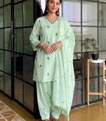 Light-green chanderi embroidered palazzo set