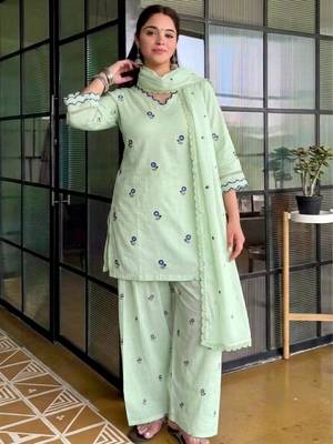 Light-green chanderi embroidered palazzo set 3