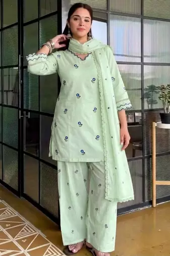 Light-green chanderi embroidered palazzo set