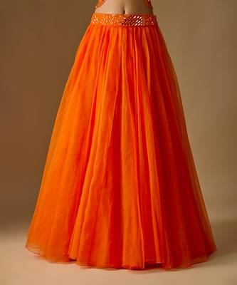 Orange Embroidered Organza Satin Tulle Indo Western Lehenga Set 4