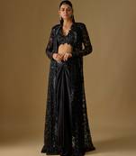 Black embroidered satin tulle jacket set