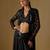 Black embroidered satin tulle jacket set