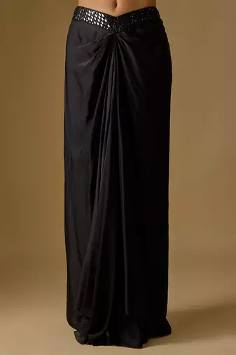Black embroidered satin tulle jacket set