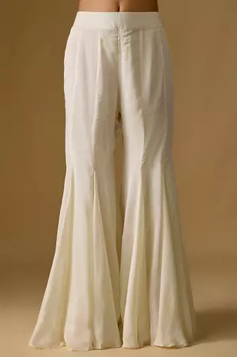 Ivory embroidered satin tulle sharara set