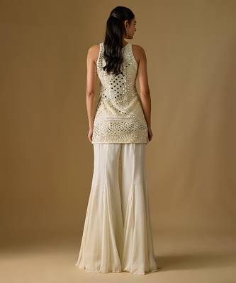 Ivory embroidered satin tulle sharara set 4