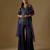 Navy blue embroidered satin tulle sharara set