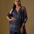 Navy blue embroidered satin tulle sharara set