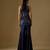 Navy blue embroidered satin tulle sharara set