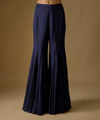 Navy blue embroidered satin tulle sharara set 4