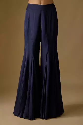 Navy blue embroidered satin tulle sharara set