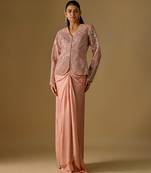 Rose gold embroidered satin tulle drape skirt set