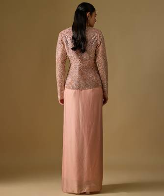 Rose gold embroidered satin tulle drape skirt set 2