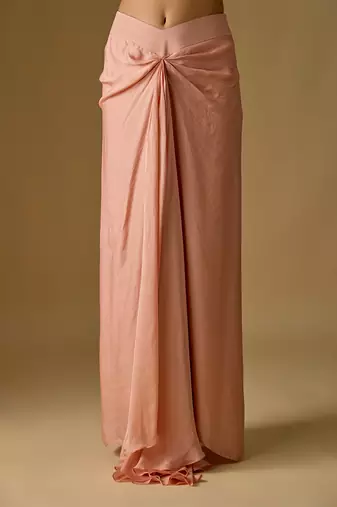 Rose gold embroidered satin tulle drape skirt set