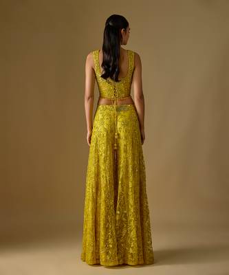Yellow embroidered satin tulle sharara set 2