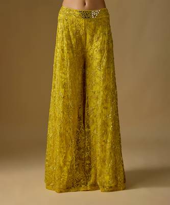 Yellow embroidered satin tulle sharara set 4