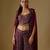 Wine embroidered satin tulle sharara cape set