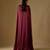 Wine embroidered satin tulle sharara cape set