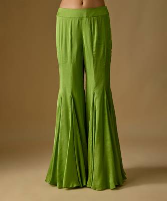 Olive green embroidered satin tulle sharara set 3