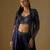 Navy blue embroidered satin tulle jacket sharara set