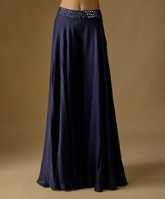 Navy blue embroidered satin tulle jacket sharara set 4