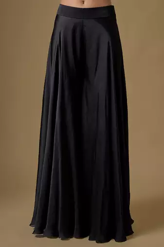 Black embroidered satin tulle jacket sharara set