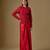 Red embroidered satin tulle jacket drape skirt set