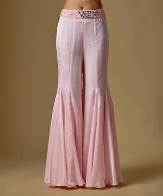 Baby pink embroidered satin tulle sharara cape set 4