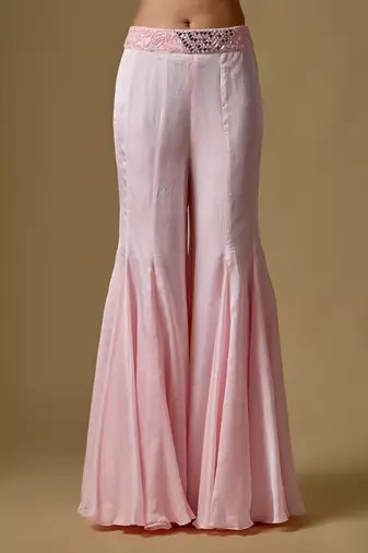 Baby pink embroidered satin tulle sharara cape set