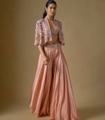 Rose gold embroidered satin tulle sharara cape set
